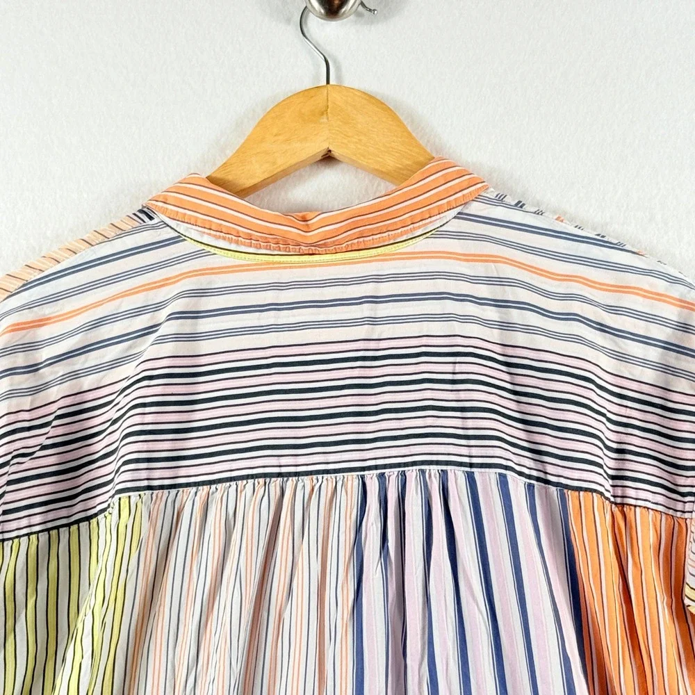 Maeve Striped Tunic Women Medium Multi Mixed Stripe Boho Coastal Top Loose Flowy